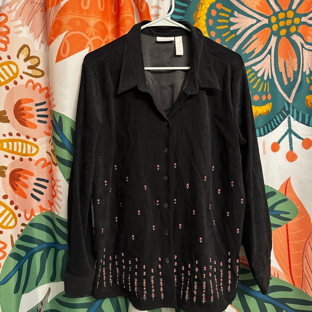 cascade blue - embroidered button up - PXL